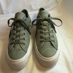 Converse women, platform, low top, sage green, leather sneaker